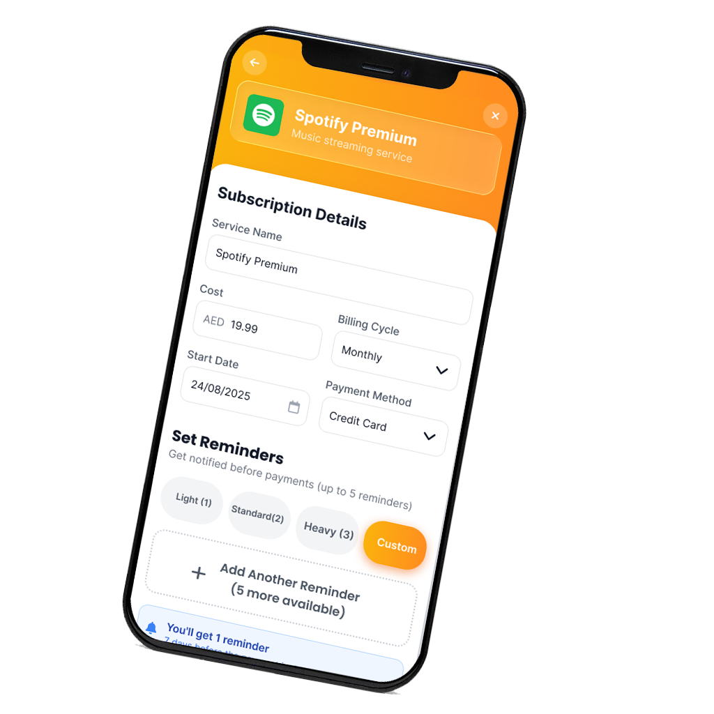iPhone mockup showing notification settings screen with bell icons and toggle switches for reminder preferences